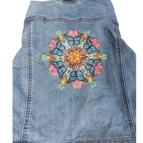 Encanto Denim jacket with design on back. Girls denim size L(10/12). Super cute - Picture 2 of 4